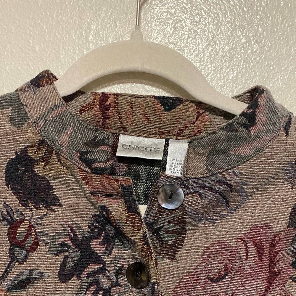 Chico’s Earthy Floral Button Front Jacket | Longline Lightweight Coat (Size 3) - Picture 5 of 5